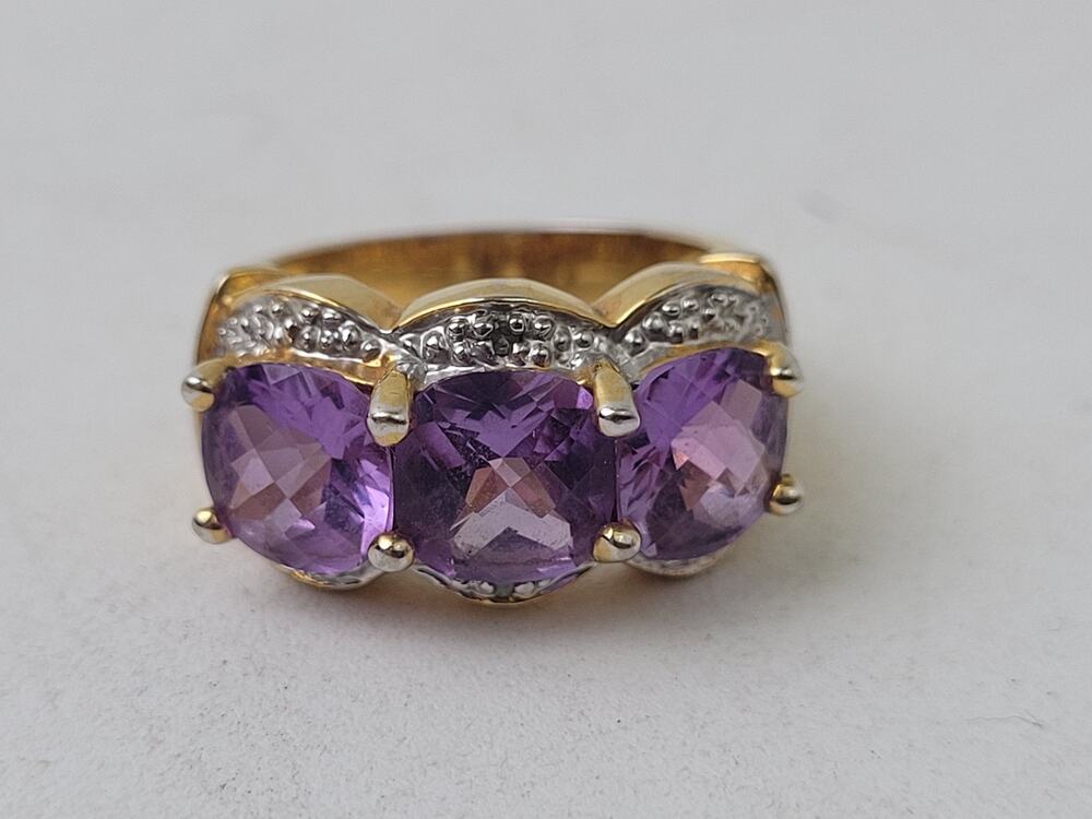 925 Sterling Silver 3-Stone Amethyst Cocktail Statement Ring Sz 4.75